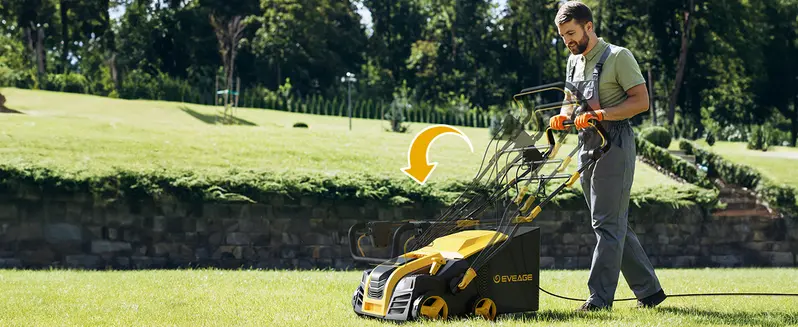 Product Introduction of 2025 Upgraded EVEAGE 16-Inch 15 Amp Electric Dethatcher & Scarifier, 5-Position Depth Adjustment, 14.5gal Collection Bag, Increases Lawn Health spin brush magnetic sweeper Foldable Grabber rake 11