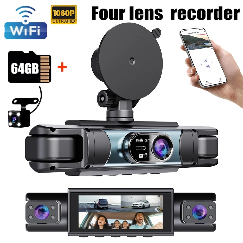 360 4 Channel 1080P HD Car Dash Cam Front and Rear Inside Left Right +Cam +Wifi