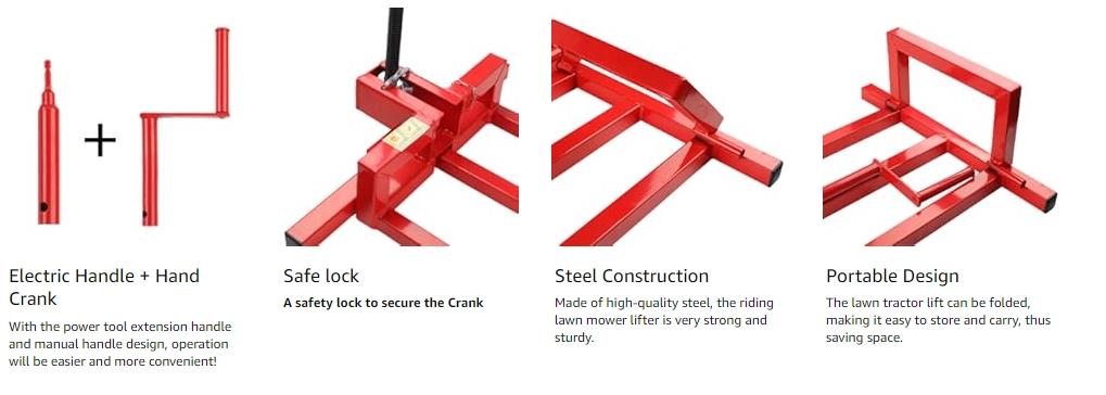 Manual Garden Tractor & Lawn Mower Lift Jack with Blade Repair Compatibility, 882 Lbs Capacity, Manual Handle - Power Tool Extension Handle, Less than 38.6'' Manual Garden Tractor & Lawn Mower Lift Jack with Blade Repair Compatibility, 882 Lbs Capacity, Manual Handle - Power Tool Extension Handle, Less than 38.6''