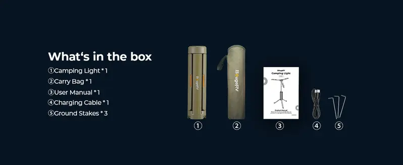 Product Introduction of BougeRV 15600mAh Camping Light, Rechargeable Camping lights with Stretchable Tripod, Outdoor Portable Emergency Light Gear for Camping, Hiking, Work, Power Outages 24