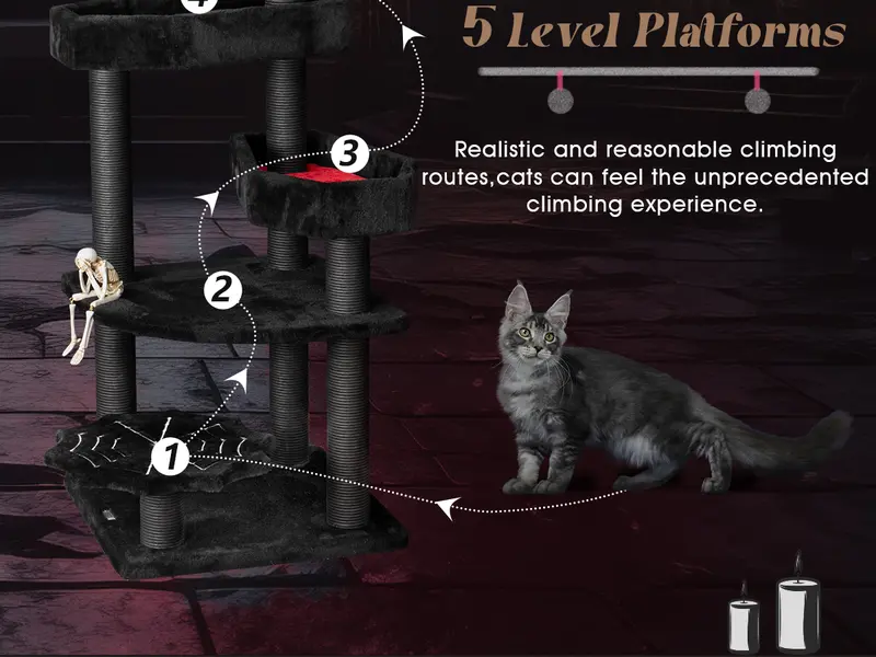 Product Introduction of [Springtok] KAMABOKO Gothic Cat Tree (30.3"-59") – Multiple Height Options,Cat scratching post, Cat Tree, Cat Tower with Gothic Design 18