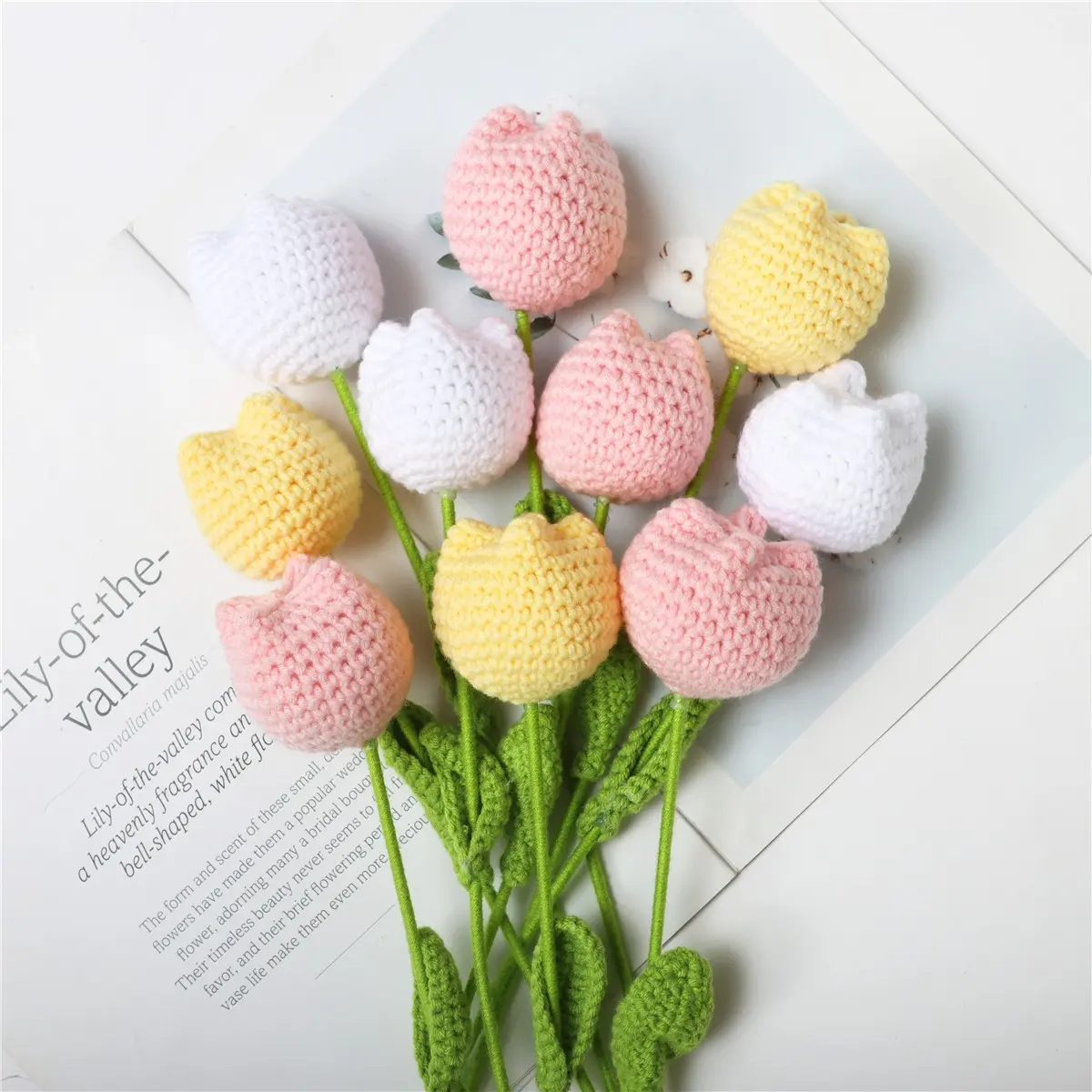 Handmade Knitted Tulip Bouquet - 10 Stems for Home Decor