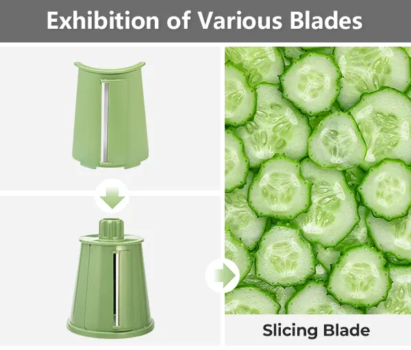 Product Introduction of SUSTEAS Rotary Cheese Grater with Handle, 5 Well-Designed Blades, Strong Suction Cup Base, Kitchen Utensils Vegetable Slicer Dicer Fruit Vegetable Slicer Gadgets Kitchen 3