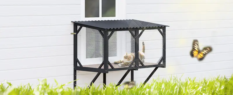 Product Introduction of LEMBERI Cat Window Box, 43.3" Catio Outdoor Cat Enclosure for Sunbathing, Napping & Overlooking, Sturdy Window Perch for Large Indoor Cats - All Weather Use, Nature Friendly Design 4