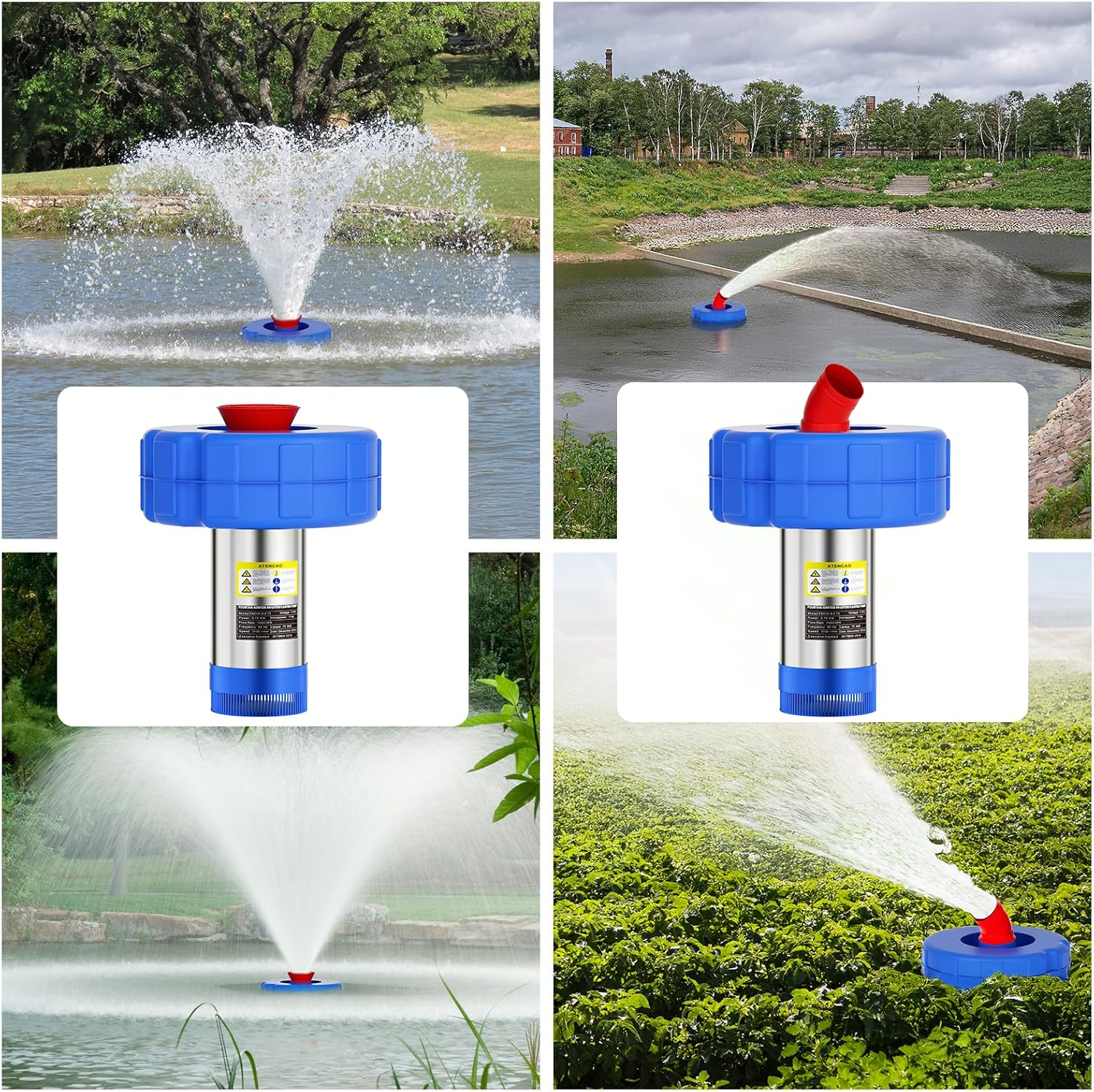 BOFEKTE 15000 GPH Floating Fountain Aerator - 110V 750W (1hp Pump) Fully Automatic Water Fountain Pump with 100ft Power Cord, Dual V-Shaped & Linear Jets, Easy Installation for Garden and Farm Ponds
