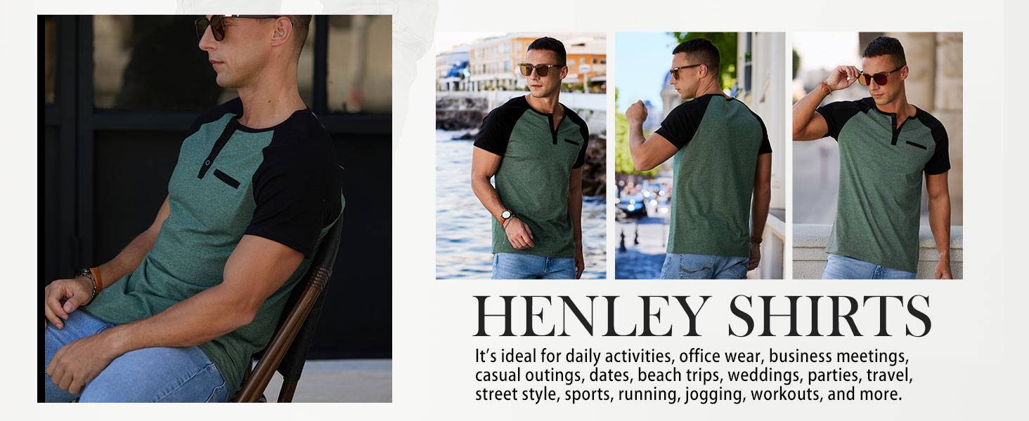 Men raglan casual stylish t-shirts. Three buttons design with pocket