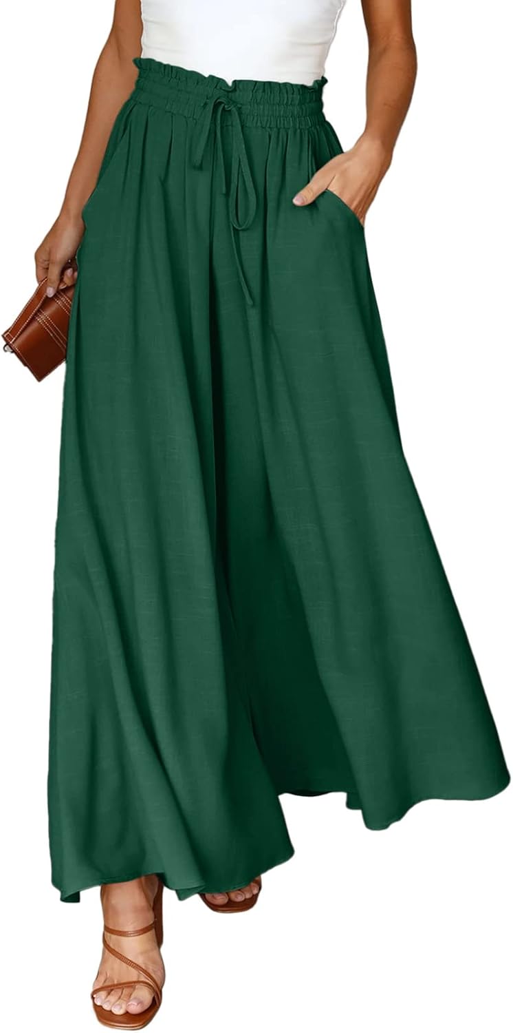 Pants for Women Casual Elastic Waist Wide Leg Pants with Pockets
