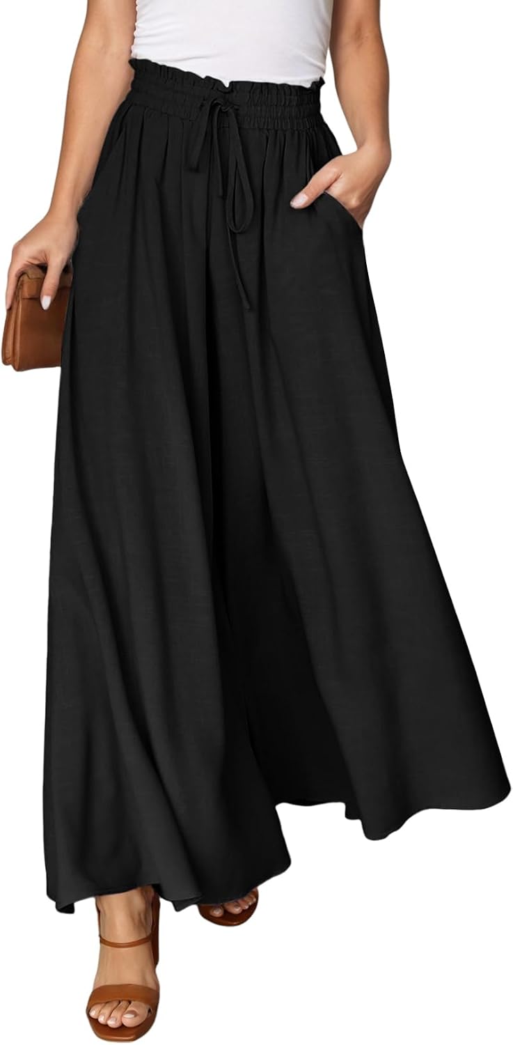 Pants for Women Casual Elastic Waist Wide Leg Pants with Pockets