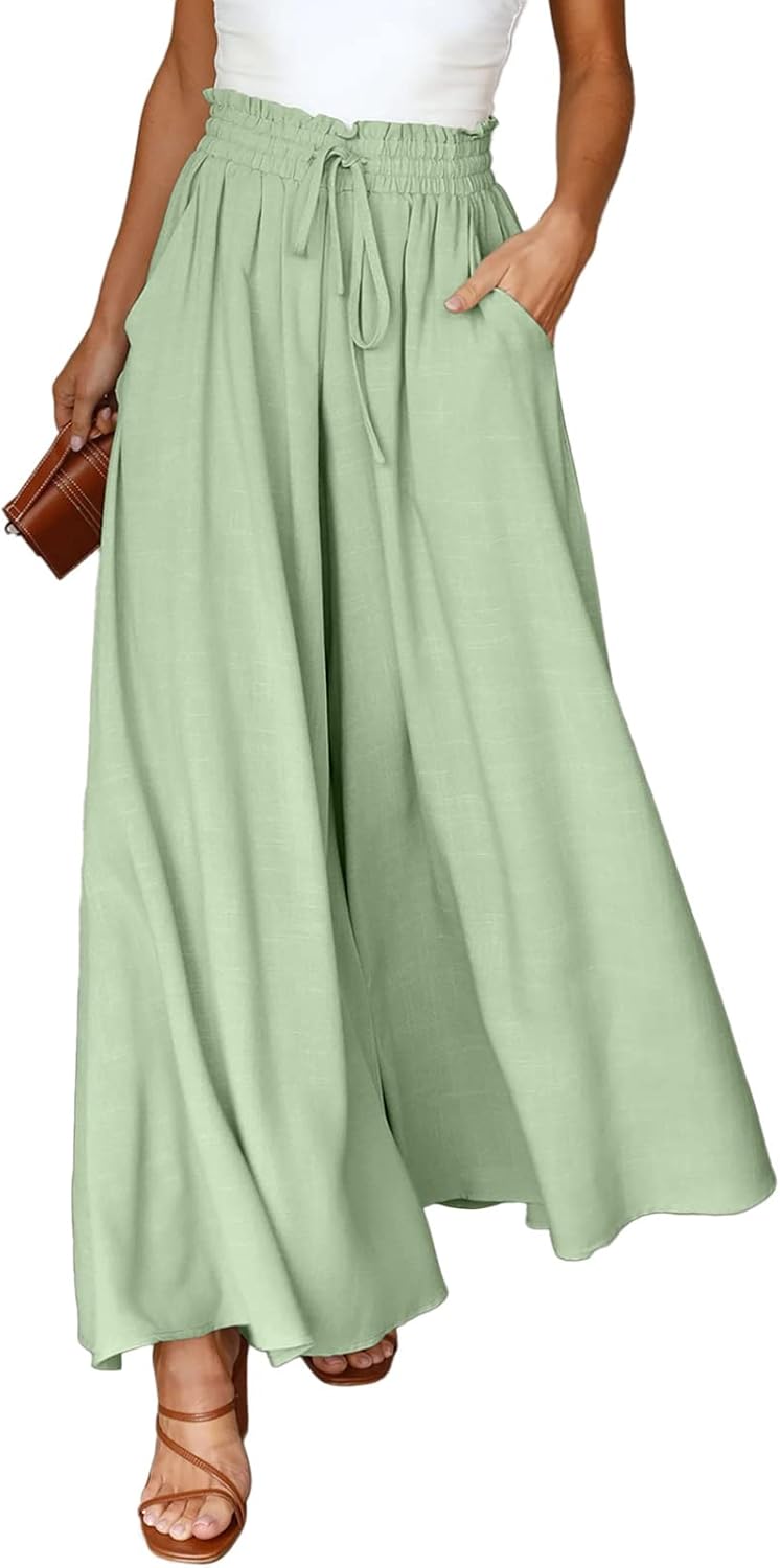 Pants for Women Casual Elastic Waist Wide Leg Pants with Pockets