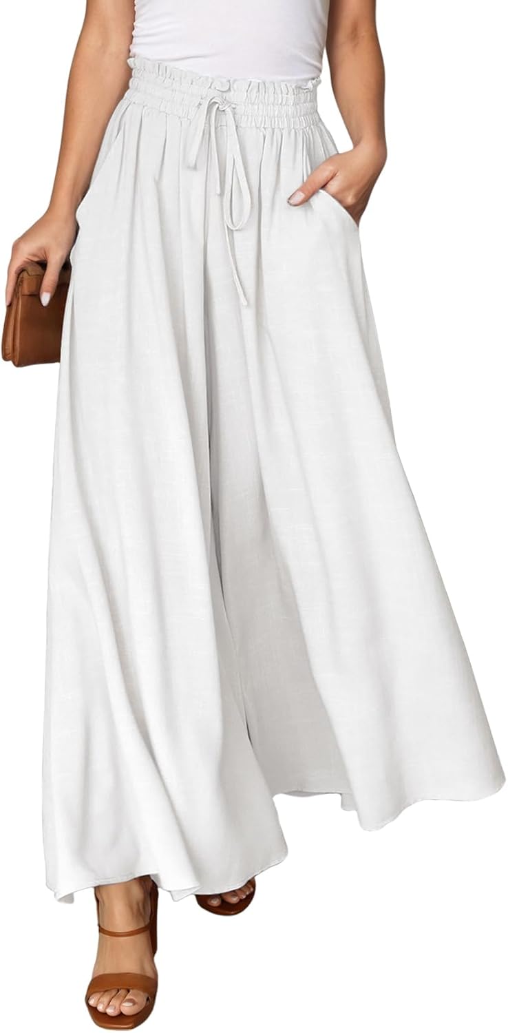 Pants for Women Casual Elastic Waist Wide Leg Pants with Pockets