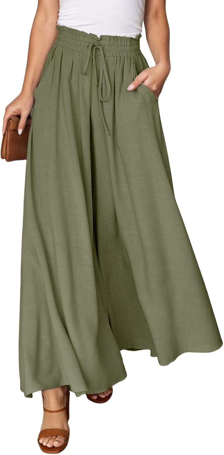 Pants for Women Casual Elastic Waist Wide Leg Pants with Pockets