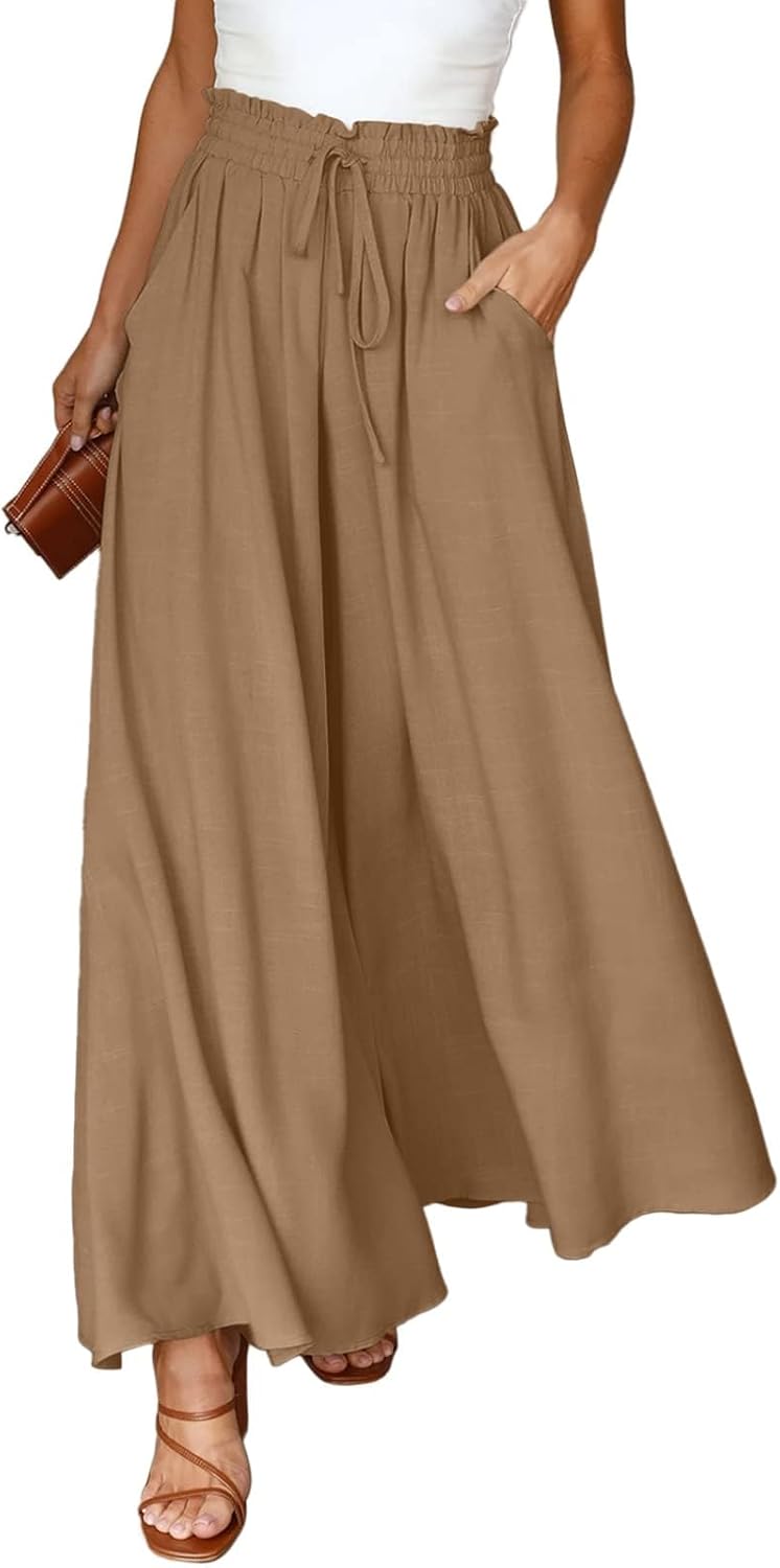Pants for Women Casual Elastic Waist Wide Leg Pants with Pockets