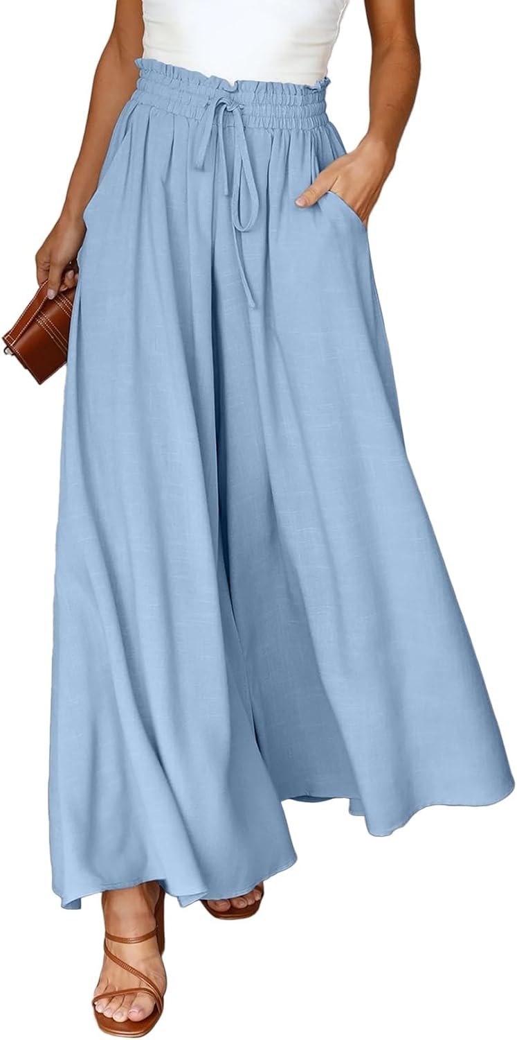 Pants for Women Casual Elastic Waist Wide Leg Pants with Pockets