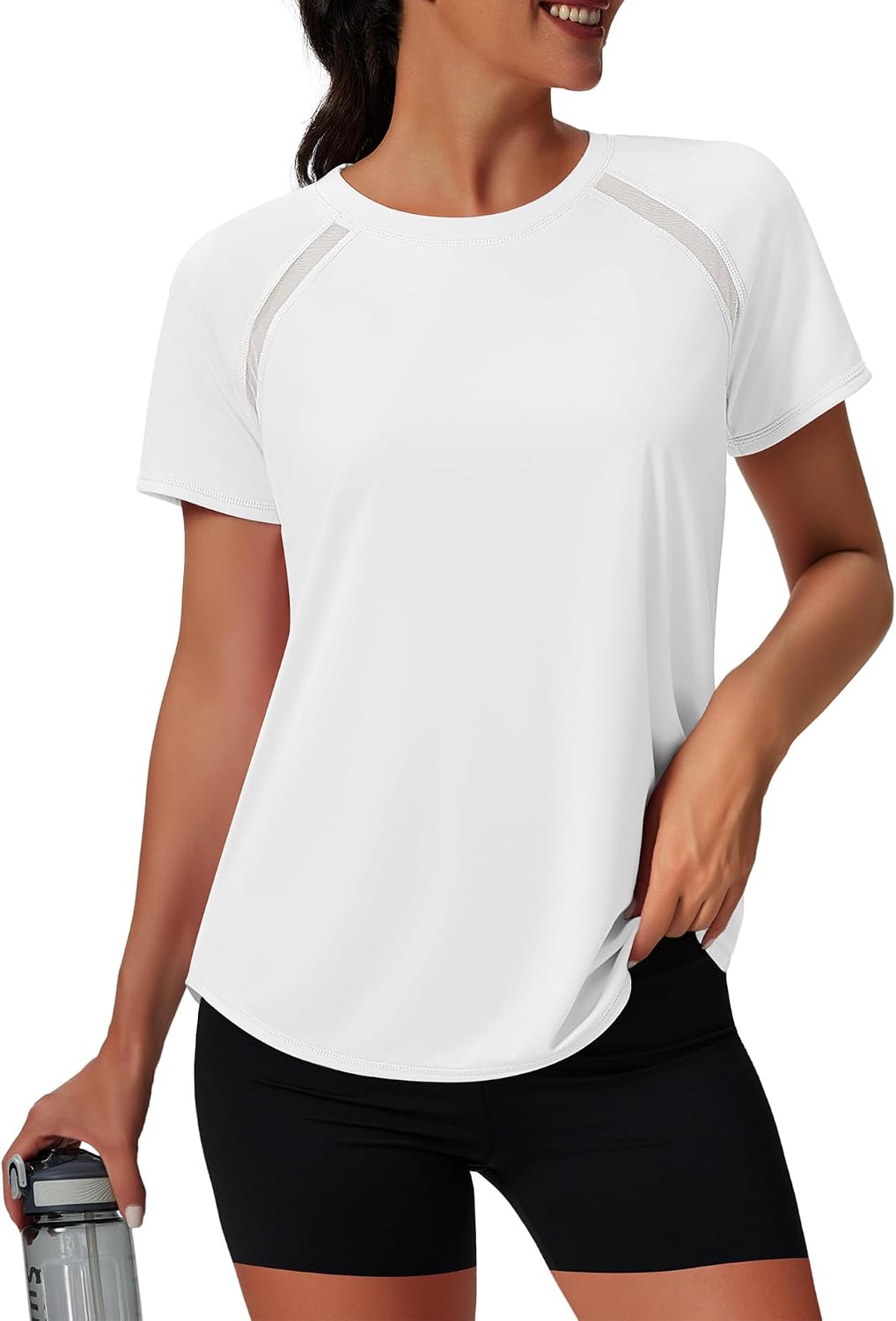 Womens Workout Tops Short Sleeve Yoga Pilates Outfits Athletic Gym Running UV Protection Shirts with Mesh