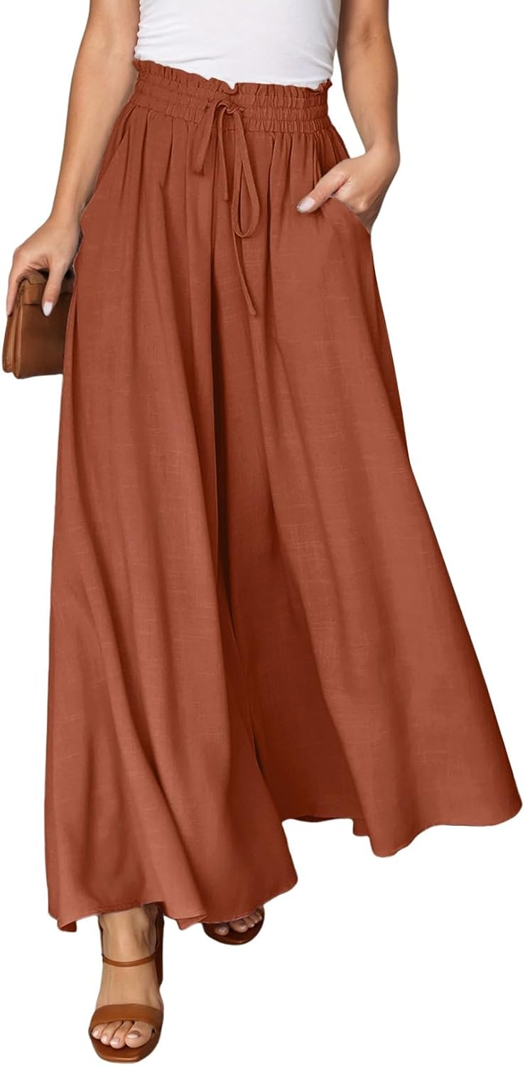 Pants for Women Casual Elastic Waist Wide Leg Pants with Pockets