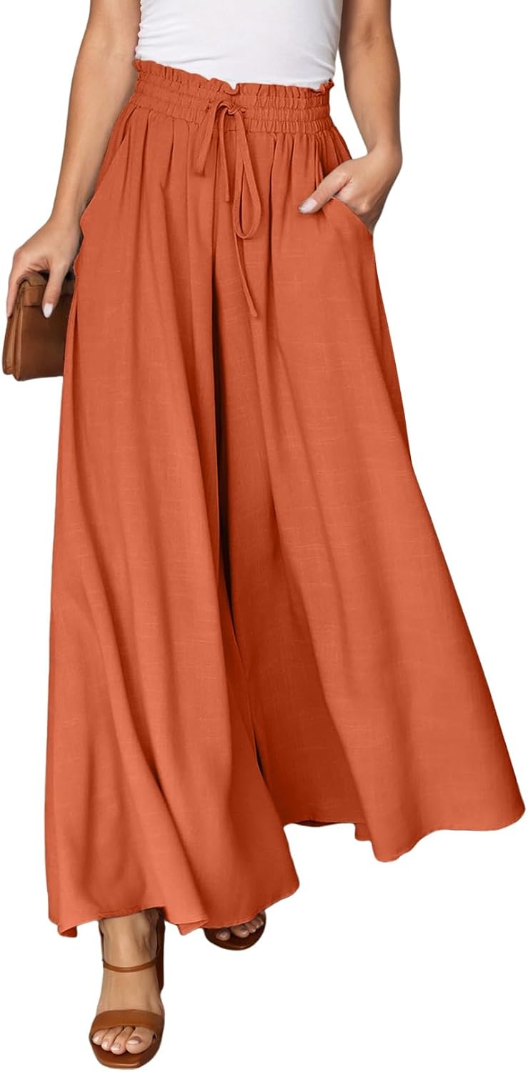Pants for Women Casual Elastic Waist Wide Leg Pants with Pockets