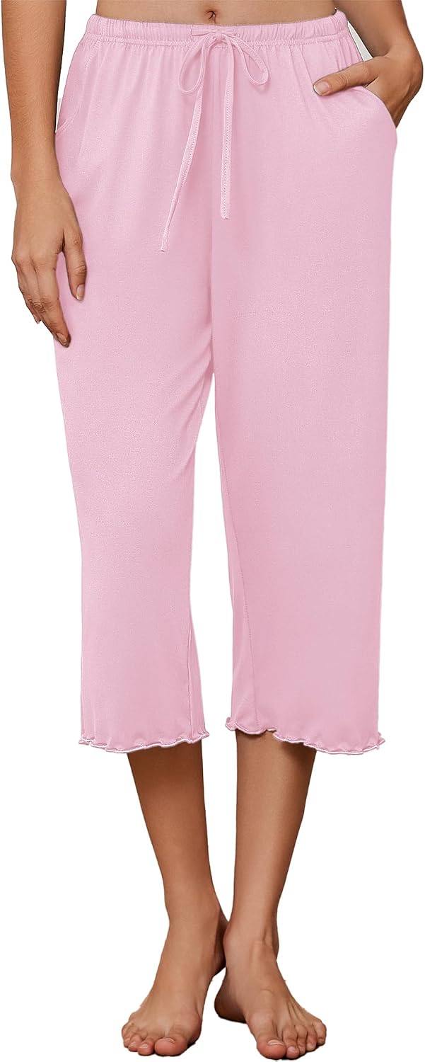 Womens Capri Pajama Pants 2026 Wide Leg Lounge Sleep Pants Soft Comfy Drawstring Pj Bottoms with Pockets