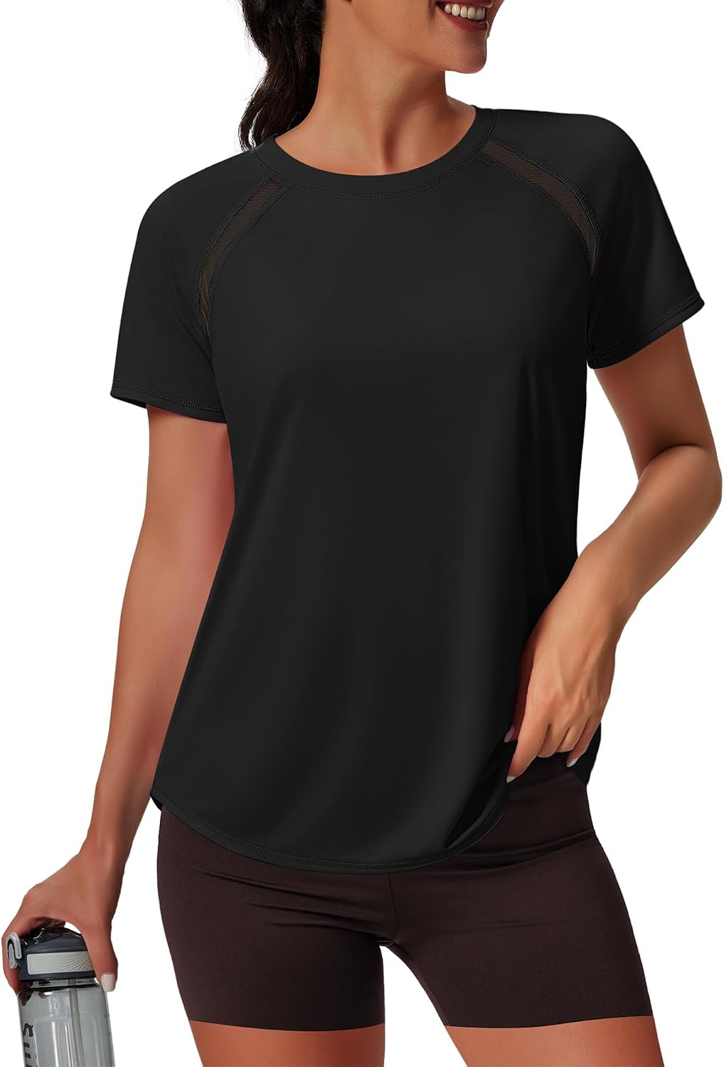Womens Workout Tops Short Sleeve Yoga Pilates Outfits Athletic Gym Running UV Protection Shirts with Mesh