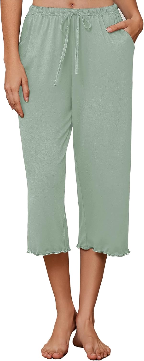 Womens Capri Pajama Pants 2026 Wide Leg Lounge Sleep Pants Soft Comfy Drawstring Pj Bottoms with Pockets