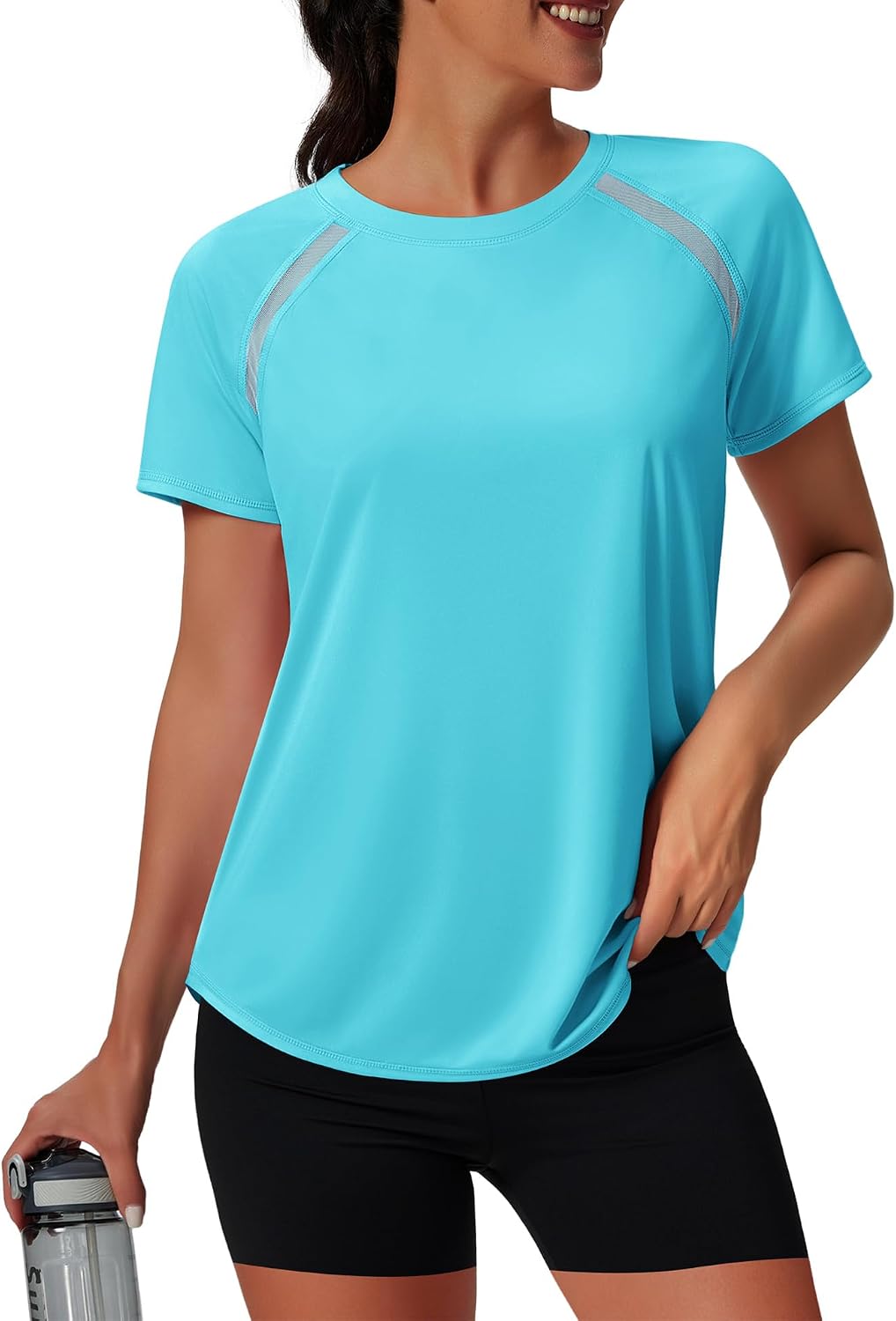 Womens Workout Tops Short Sleeve Yoga Pilates Outfits Athletic Gym Running UV Protection Shirts with Mesh