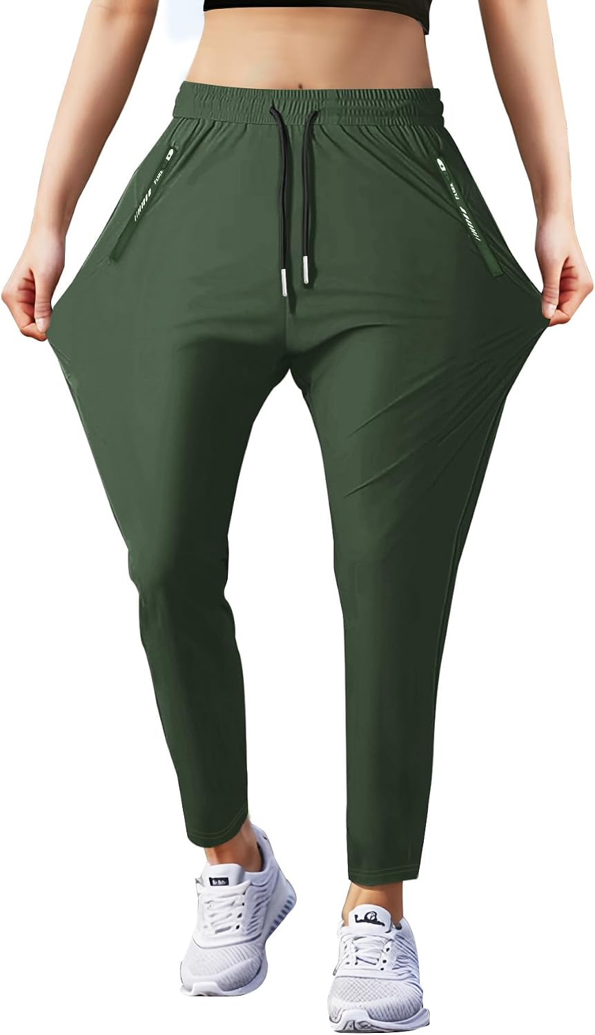 Women's Outdoor Hiking Pants Lightweight Breathable Quick Dry Stretchy Running Athletic Pants with Zipper Pocket
