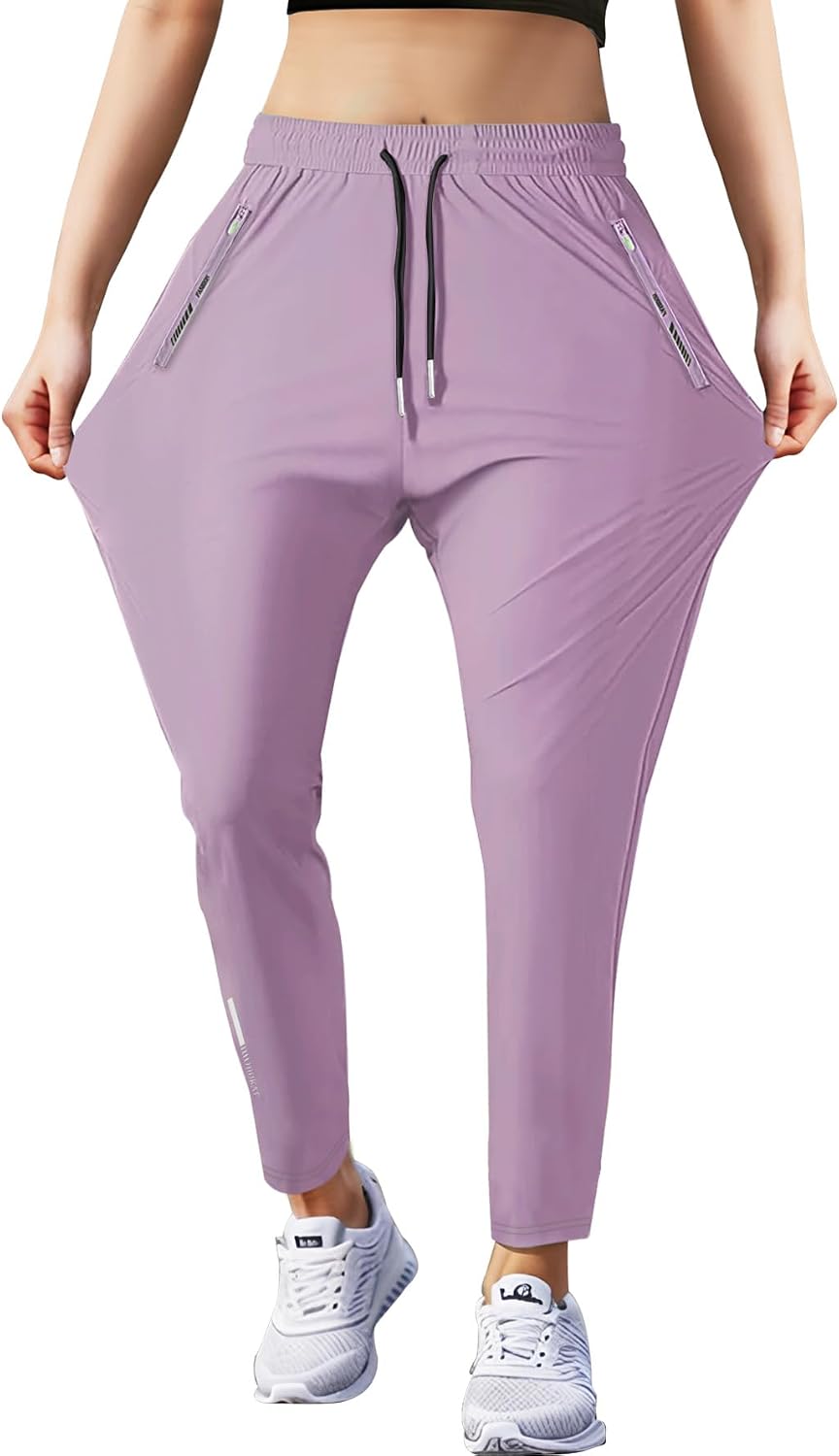 Women's Outdoor Hiking Pants Lightweight Breathable Quick Dry Stretchy Running Athletic Pants with Zipper Pocket