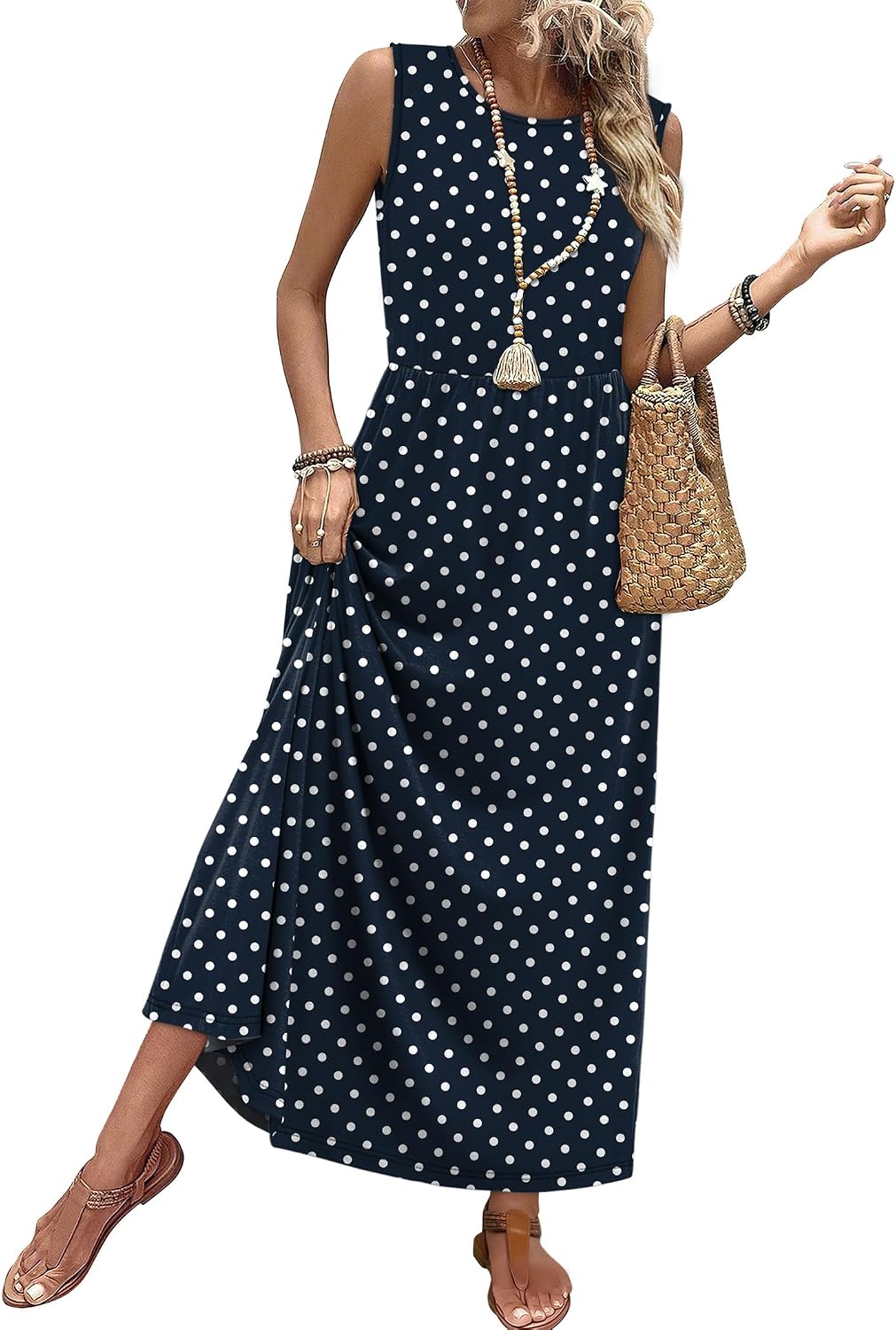 Summer Dresses for Women 2026 Maxi Dresses Long Flowy A Line Sleeveless Sundresses with Pockets