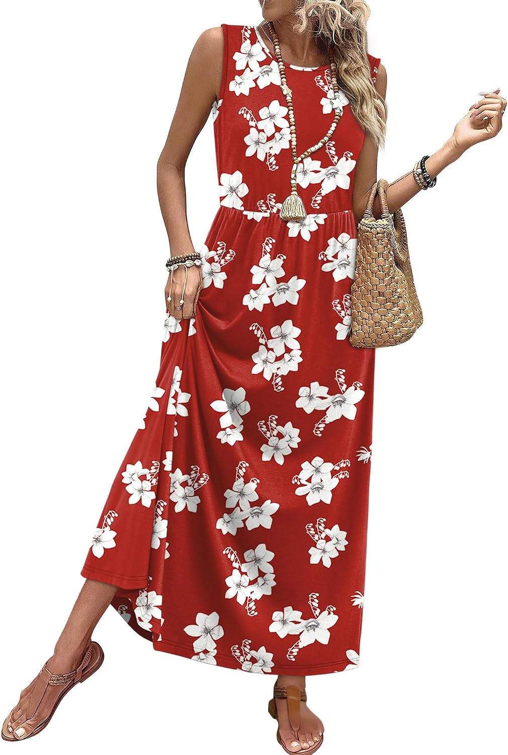 Summer Dresses for Women 2026 Maxi Dresses Long Flowy A Line Sleeveless Sundresses with Pockets