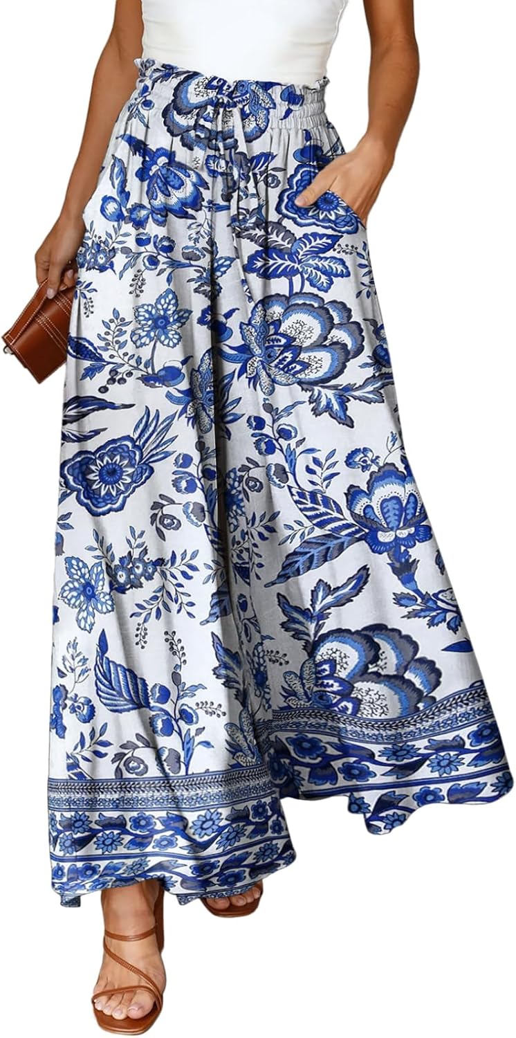 Pants for Women Casual Elastic Waist Wide Leg Pants with Pockets