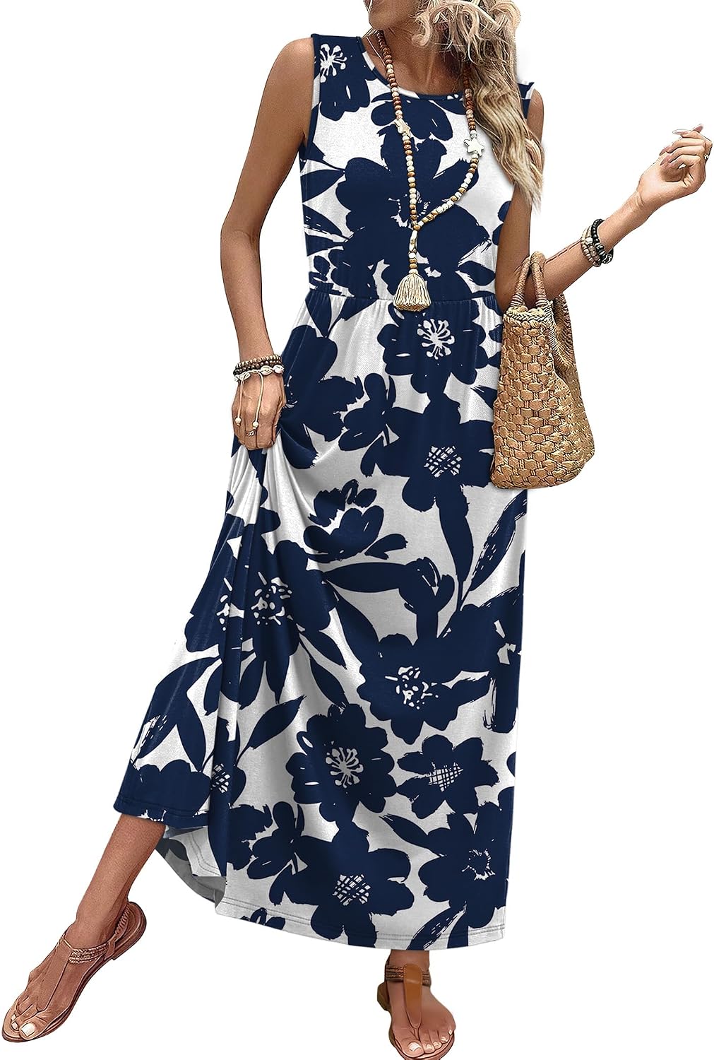 Summer Dresses for Women 2026 Maxi Dresses Long Flowy A Line Sleeveless Sundresses with Pockets