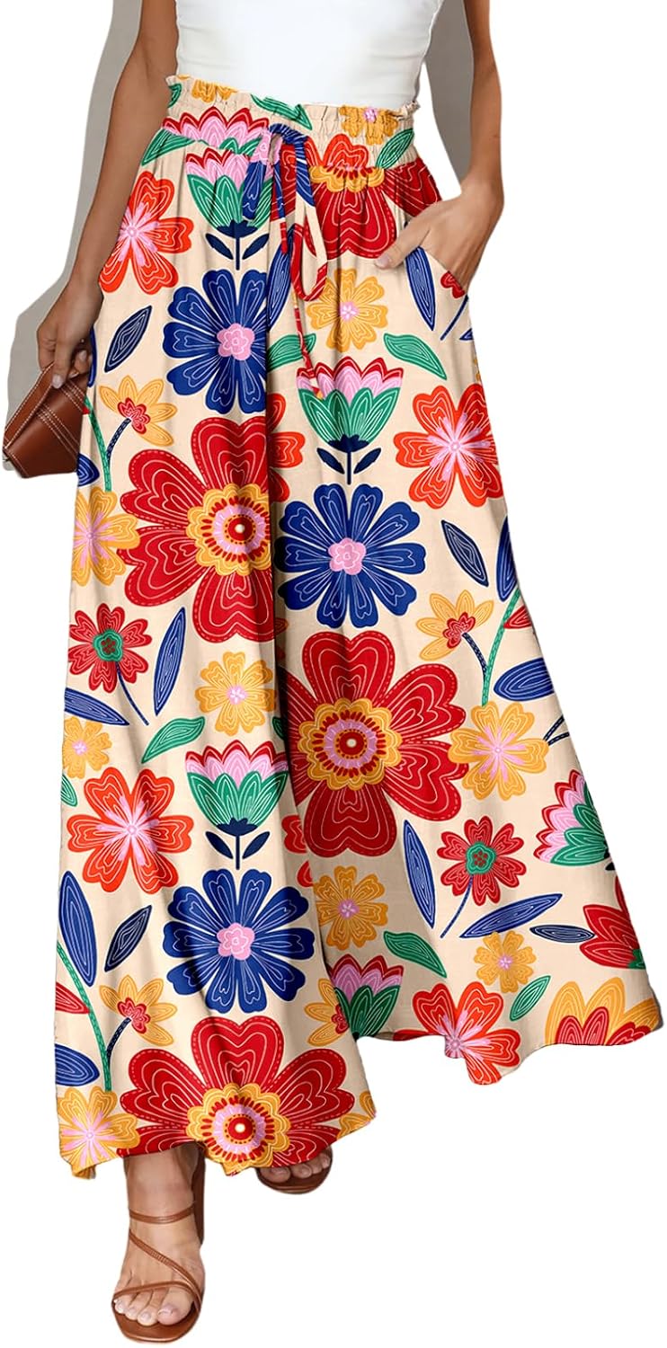 Pants for Women Casual Elastic Waist Wide Leg Pants with Pockets