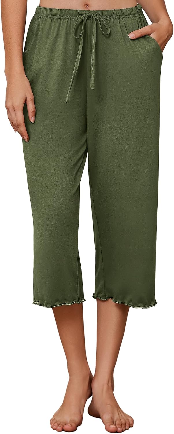 Womens Capri Pajama Pants 2026 Wide Leg Lounge Sleep Pants Soft Comfy Drawstring Pj Bottoms with Pockets