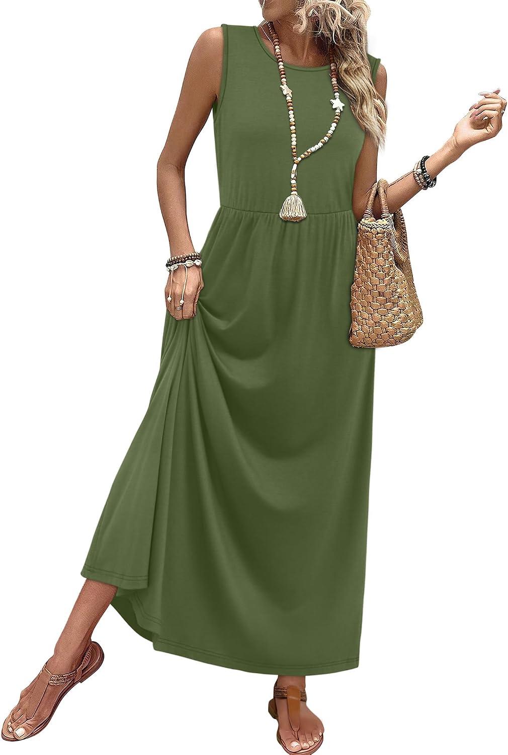 Summer Dresses for Women 2026 Maxi Dresses Long Flowy A Line Sleeveless Sundresses with Pockets