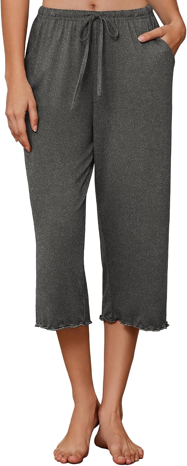 Womens Capri Pajama Pants 2026 Wide Leg Lounge Sleep Pants Soft Comfy Drawstring Pj Bottoms with Pockets