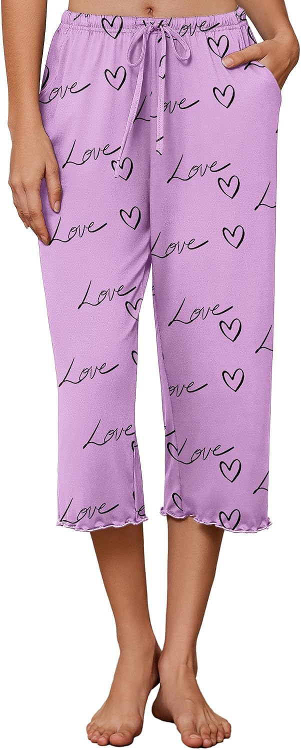 Womens Capri Pajama Pants 2026 Wide Leg Lounge Sleep Pants Soft Comfy Drawstring Pj Bottoms with Pockets