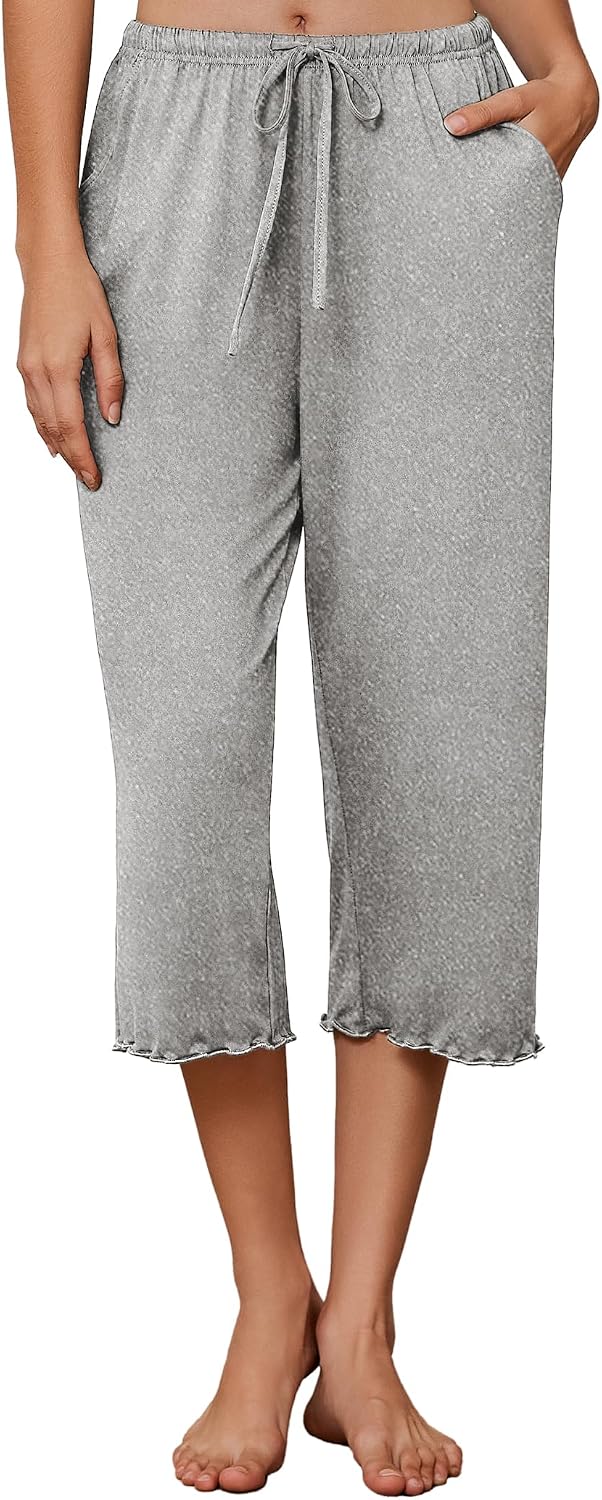 Womens Capri Pajama Pants 2026 Wide Leg Lounge Sleep Pants Soft Comfy Drawstring Pj Bottoms with Pockets