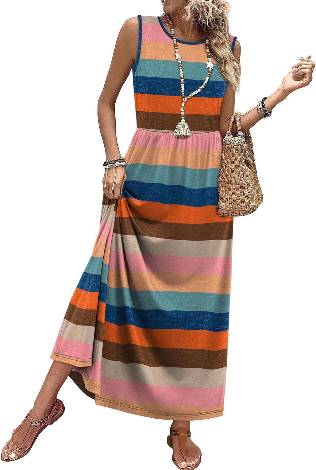 Summer Dresses for Women 2026 Maxi Dresses Long Flowy A Line Sleeveless Sundresses with Pockets