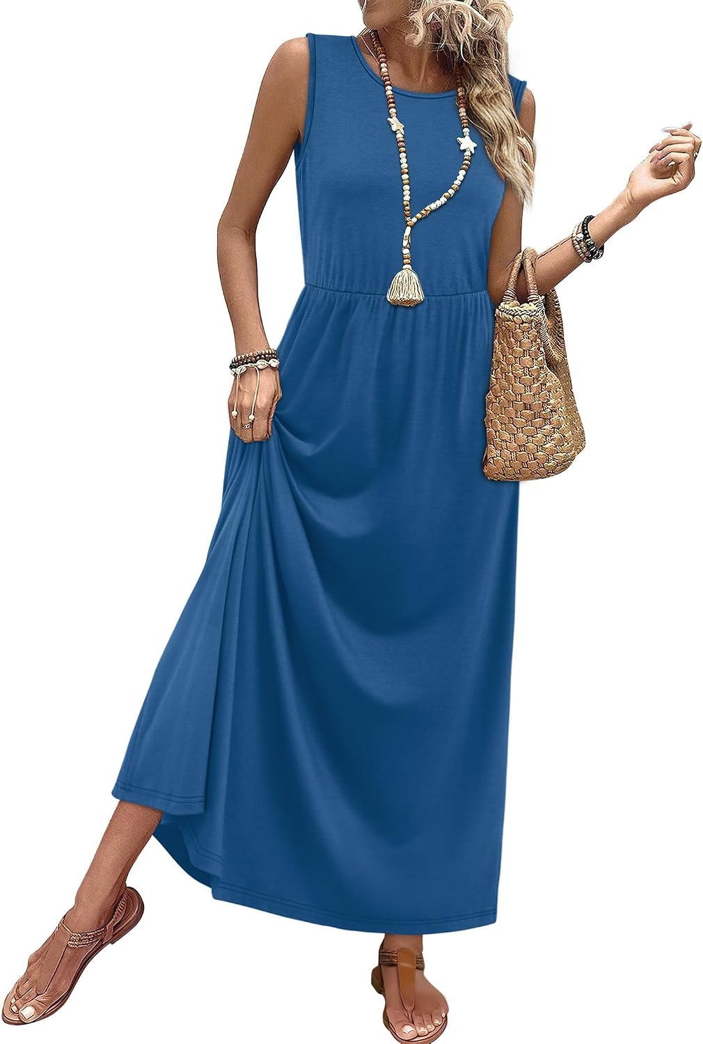 Summer Dresses for Women 2026 Maxi Dresses Long Flowy A Line Sleeveless Sundresses with Pockets