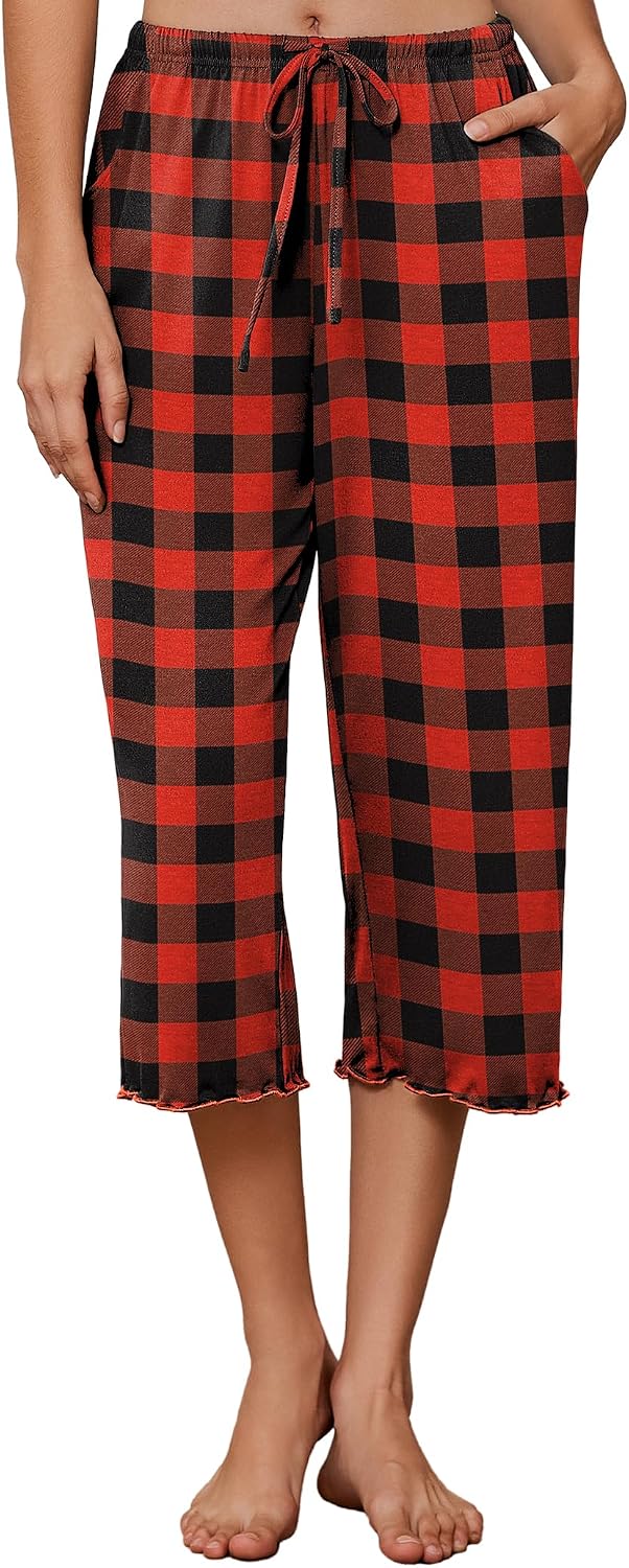 Womens Capri Pajama Pants 2026 Wide Leg Lounge Sleep Pants Soft Comfy Drawstring Pj Bottoms with Pockets