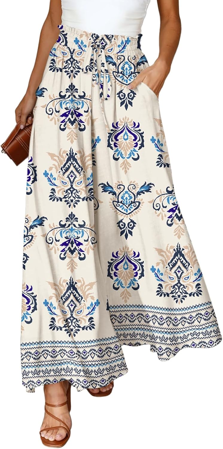 Pants for Women Casual Elastic Waist Wide Leg Pants with Pockets