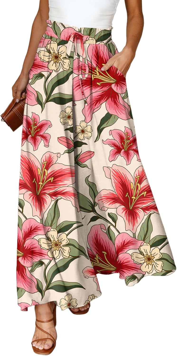 Pants for Women Casual Elastic Waist Wide Leg Pants with Pockets