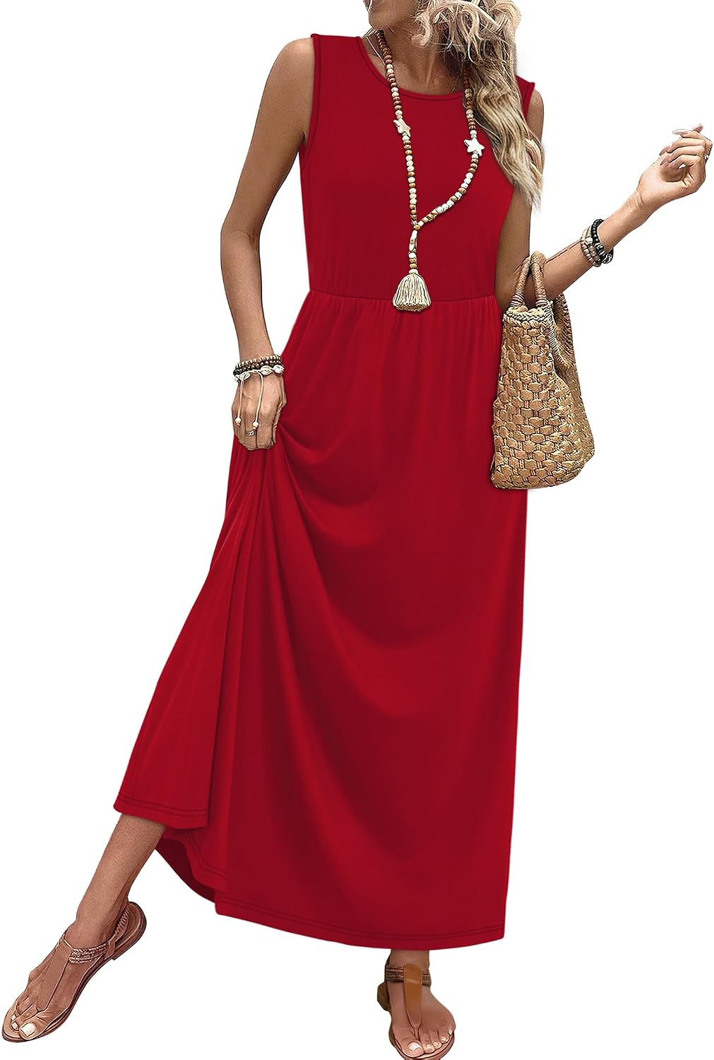Summer Dresses for Women 2026 Maxi Dresses Long Flowy A Line Sleeveless Sundresses with Pockets