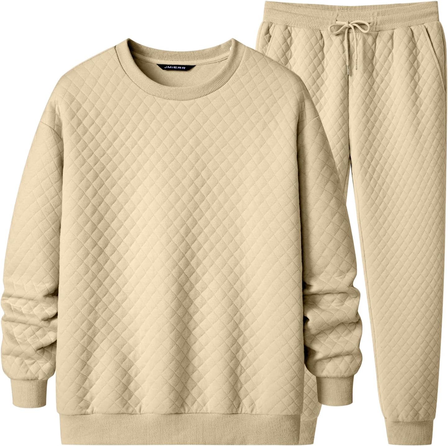 Men's Quilted 2 Piece Casual Outfits Crewneck Sweatshirt Tracksuit & Joggers Sweatpants Sweatsuit Set