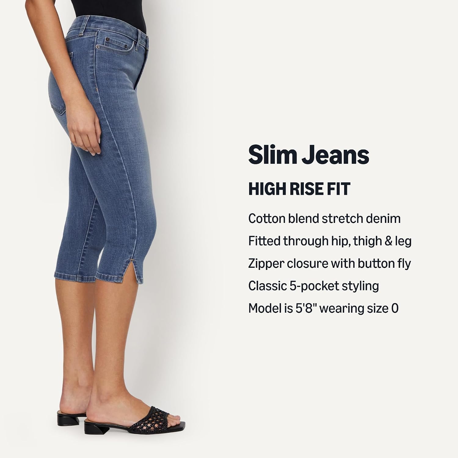 Women's High-Rise Slim Fit Capris Denim Pedal Pusher Jean