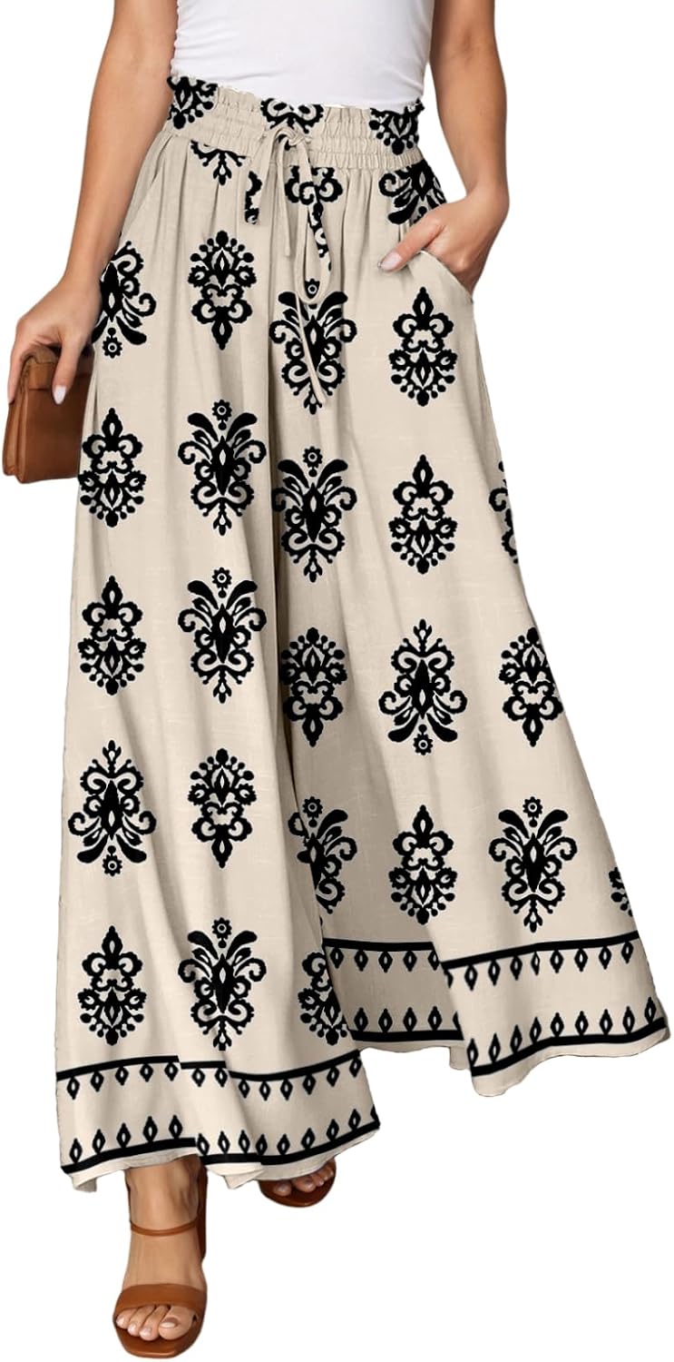Pants for Women Casual Elastic Waist Wide Leg Pants with Pockets