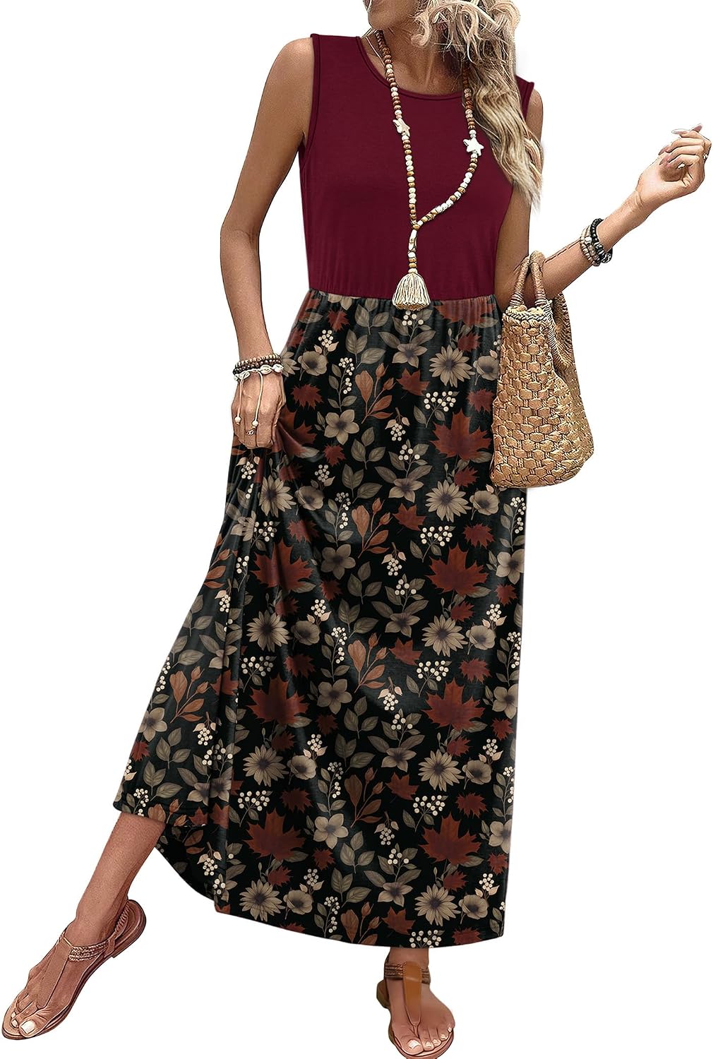 Summer Dresses for Women 2026 Maxi Dresses Long Flowy A Line Sleeveless Sundresses with Pockets
