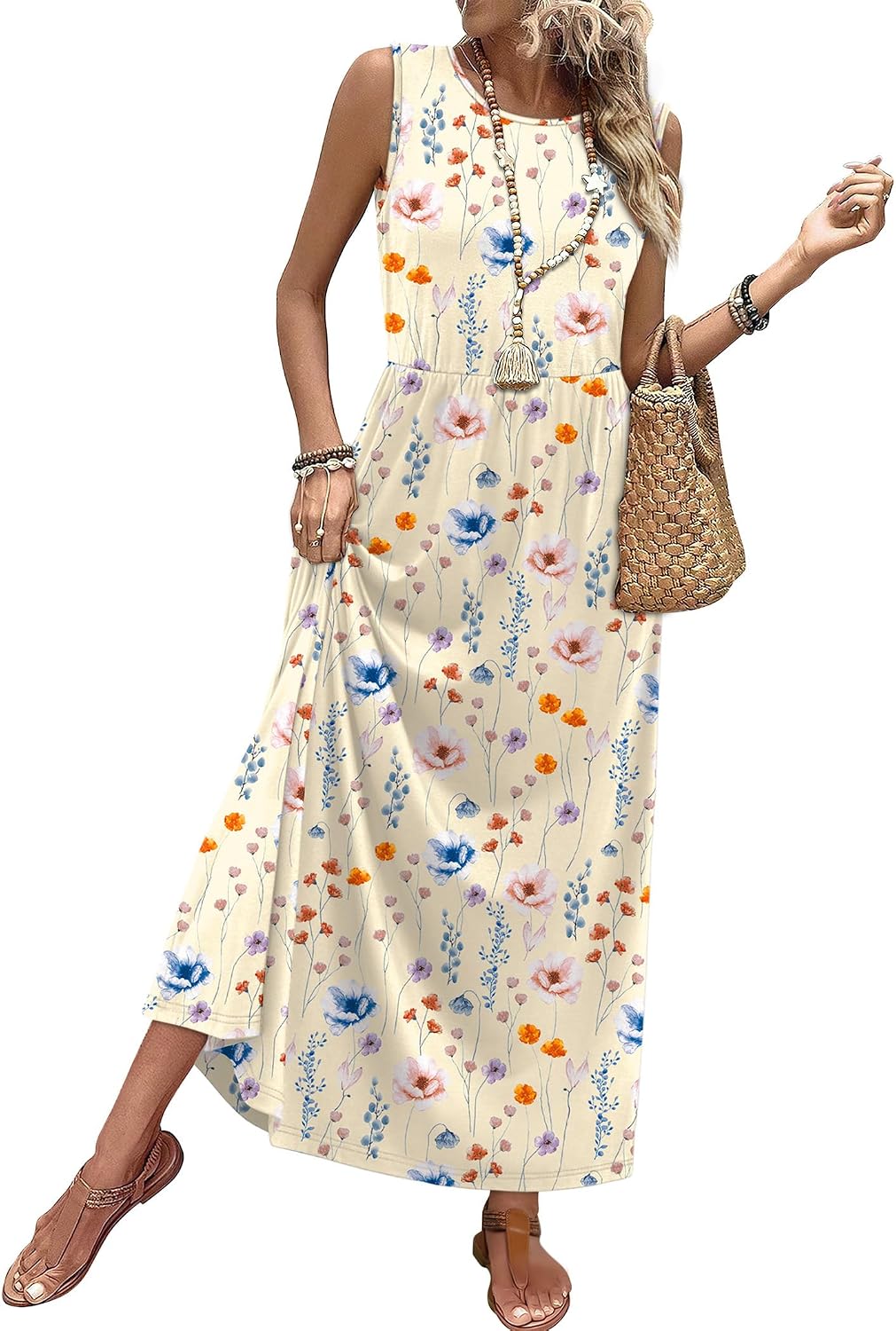 Summer Dresses for Women 2026 Maxi Dresses Long Flowy A Line Sleeveless Sundresses with Pockets