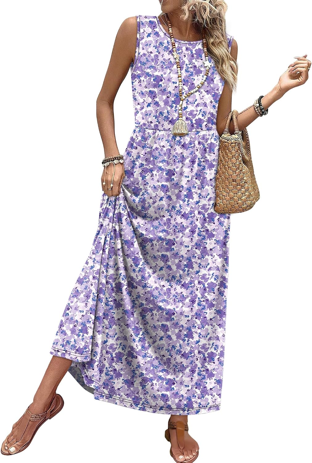 Summer Dresses for Women 2026 Maxi Dresses Long Flowy A Line Sleeveless Sundresses with Pockets