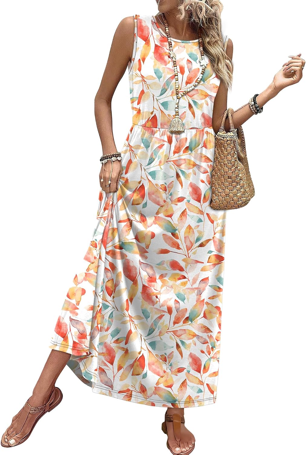 Summer Dresses for Women 2026 Maxi Dresses Long Flowy A Line Sleeveless Sundresses with Pockets