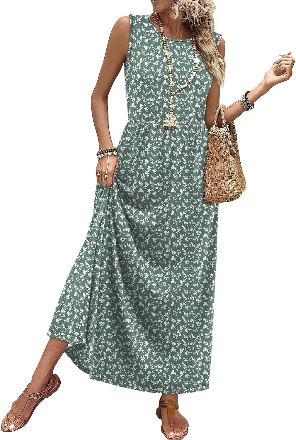 Summer Dresses for Women 2026 Maxi Dresses Long Flowy A Line Sleeveless Sundresses with Pockets